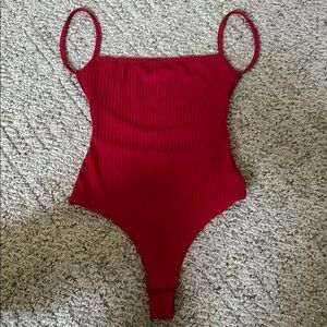PrettyLittleThing Red Ribbed Bodysuit